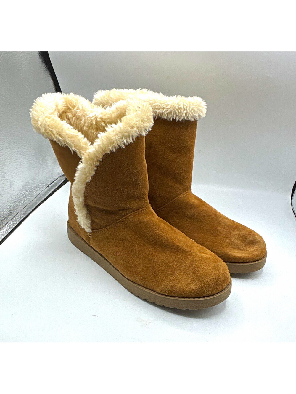 Target Brown Suede Mid-Calf Pull On Boots Faux Fur Lined Women's Size 11 Daniah